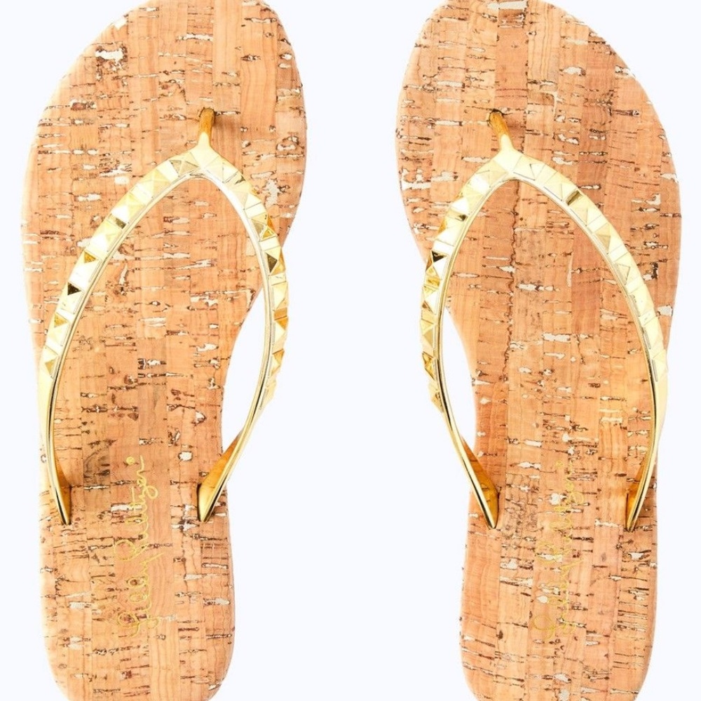 Lilly Pulitzer Gold and Cork Mira Sandal Size 9